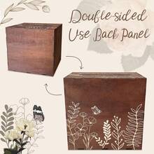  Brown Wedding Card Box For Reception With Heart Acrylic Window, Wooden Gift Card Box For Wedding With Flower Pattern, Vintage Card Box For Graduation Birthday Party Anniversary - 棕色 - 查看 6