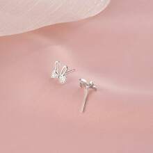 1 Pair Rabbit Stud Earrings - Minimalist Bunny Jewelry, Everyday & Party Earrings For, Birthday/Easter/Valentine's Gift - Dainty Rabbit Earrings For All Seasons, Festive Accessory, Elegant Bow Design, Glittering Accents, For Teenager - 1 對 - 查看 5