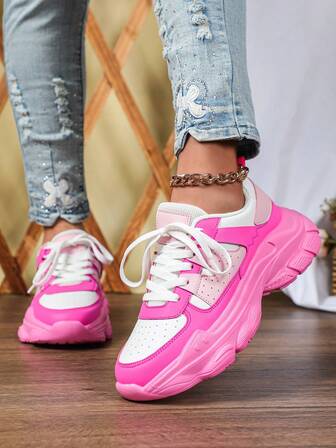 Elegant, Layered, Dopamine-Inspired, And Uplifting Color Palette For Women's Shoes; Versatile All-Season Footwear That Pairs Well With Skirts And Pants; Breathable And Comfortable Thick-Soled Wedge Heels; Low-Top, Round-Toe, Lace-Up Sneakers For Women; Perfect For Parties, Celebrations, Or As A Holiday Gift.