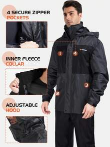 RODEEL Jaket Hujan Memancing Pria, Tahan Angin, Bernapas, Cepat Kering, Desain Banyak Saku, Manset dengan Perekat Velcro, Celana Bib yang Dapat Diatur, Pilihan Ideal untuk Penggemar Aktivitas Luar Ruangan di Musim Semi - Grey - View 3