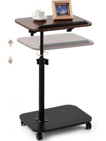 Mesa Auxiliar Sala Con Ruedas, PortáTil Mesa Laterale 2 Niveles Altura Ajustable 50-75cm, Mesita Auxiliar Minimalista Moderna Para Sala De Estar, Dormitorio, SofáS, FáCil Montaje