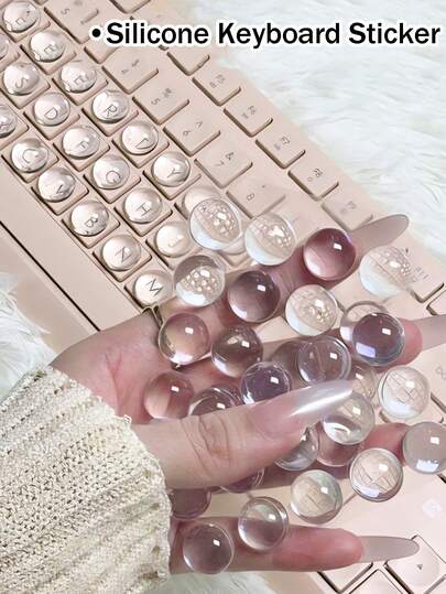 Nail Silicone Keyboard Sticker, Crystal Keyboard Artifact, Decorative Button Height Increase, Diy Crystal Glass Ball Keyboard Sticker, Transparent Protection For Typing, Suitable For Girls With Long Nails And Nail Art, Equipped With Adhesive, Can Be Self Pasted In Position