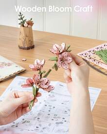 Robotime Rowood 3D Puzzles Wooden Flower  DIY Model Building Kit To Build For Adults Artifical Bouquet Botanical Collection Craft Brain Teaser Puzzle Creative Gift Home Decor(Sakura) - 櫻花 - 查看 7