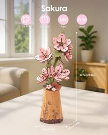 Robotime Rowood 3D Puzzles Wooden Flower  DIY Model Building Kit To Build For Adults Artifical Bouquet Botanical Collection Craft Brain Teaser Puzzle Creative Gift Home Decor(Sakura) - 櫻花 - 查看 5