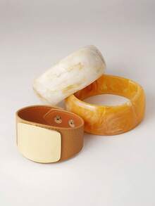 Bộ 3 vòng tay hình học phóng đại, vòng tay da đính đá sang trọng, phù hợp đeo hàng ngày, dự tiệc, đi nghỉ, phong cách Boho - Vòng tay hình học bản rộng - Xem 4