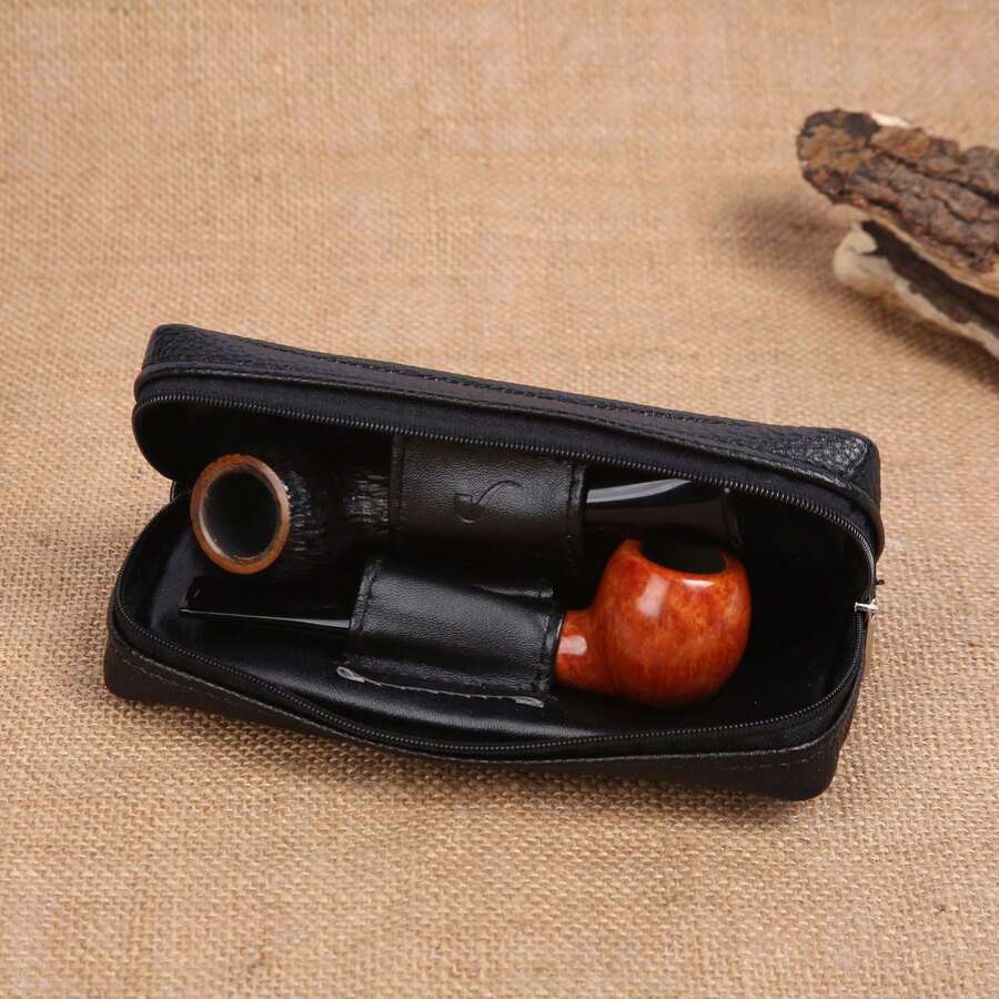 1pc Pipe Pouch, 2 Capacity Tobacco Pipe Accessories, Black & Brown - Black - View 1