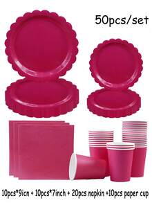 The Rose-Colored Disposable Paper Plate Set Includes 9-Inch And 7-Inch Paper Plates, Paper Cups, And Napkins. It Is Suitable For Various Occasions Such As Clubs, Parties, Picnics, Weddings, Family Dinners, And Party Supplies. It Can Be Used For Kitchen And Restaurant Decoration, As Well As Party Decoration. It Is Also A Reception Paper Plate And Disposable Tableware Set. - Multicolor - View 6