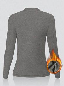 1 件亚麻灰色修身圆领长袖保暖内衬，秋冬款 - 灰色 - 查看 5