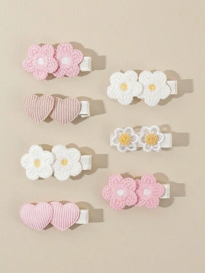 5/7pcs Set Cute Spring Pink Floral Girl Princess Hair Clips, Sweet Full Cover Hair Accessory Set
