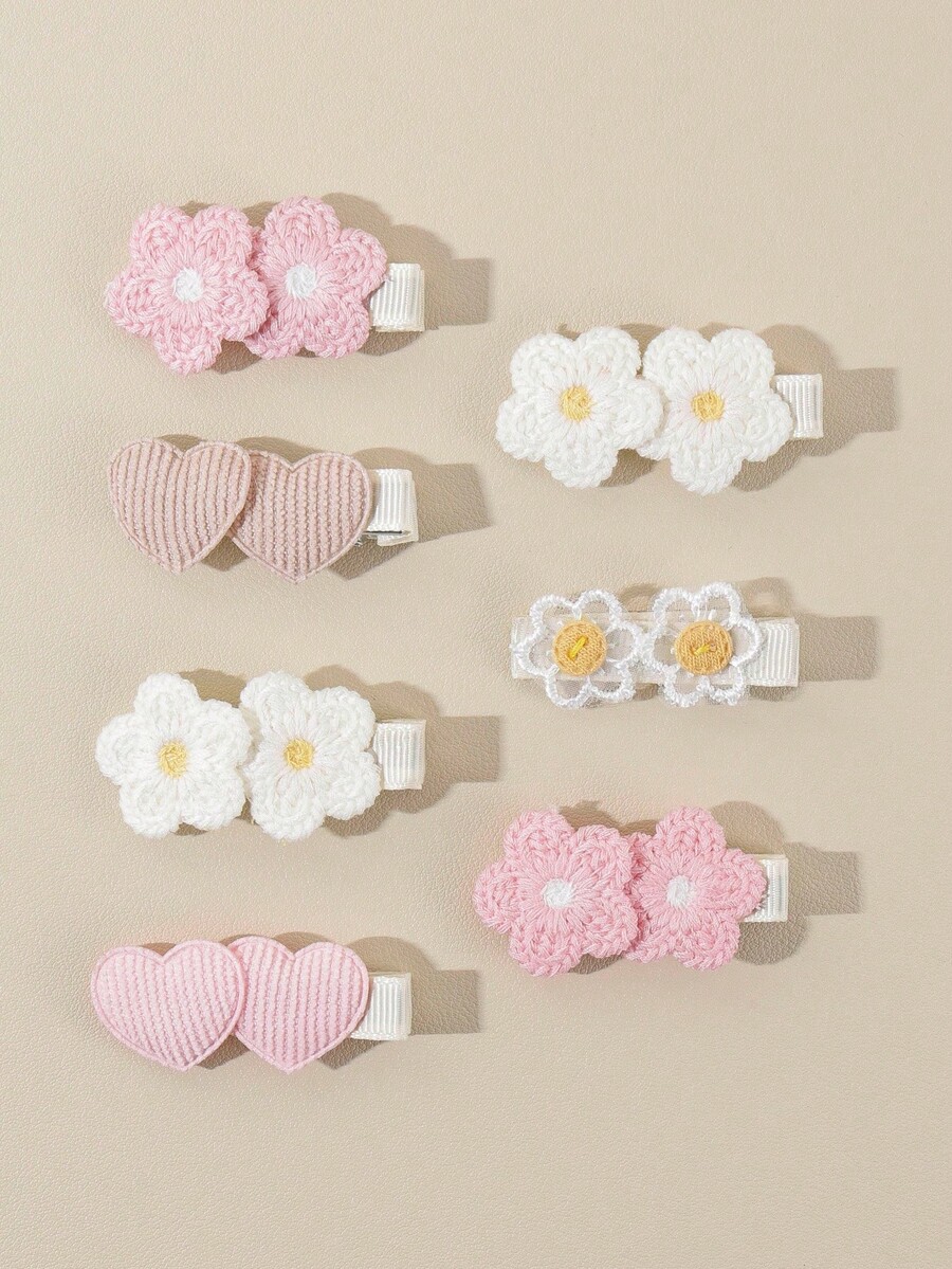 5/7 Peças Conjunto de Presilhas de Cabelo de Menina Princesa com Flores Florais Rosas Fofas da Primavera, Conjunto de Acessórios de Cabelo Doce de Cobertura Total - Cor misturada - Visão 1