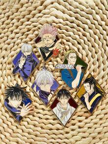 1枚，五条、裕二、宿傩、藤井、七海、惠的高品质金属徽章，珐琅+透明漆+印刷工艺，包包配饰，服装配饰，生日礼物，情侣和闺蜜礼物，生日，旅行纪念品，毕业典礼，派对，圣诞节，万圣节，节日礼物