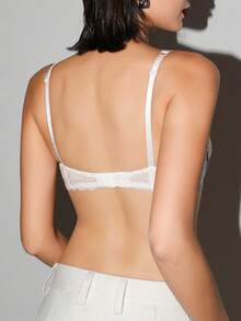 女士新款法式极简蕾丝性感深V无钢圈文胸，提拉支撑小胸 - 白色 - 查看 3