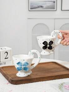 1 Stück kreative handgemachte 3D Blumen Keramik Kaffeetasse mit Henkel, geeignet für Büro, Zuhause und Restaurant - Verschiedenfarbig - Übersicht 2