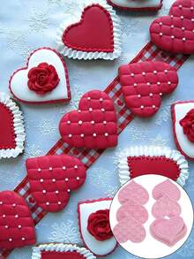 7pcs/Set Valentine's Day Heart-Shaped Cookie Cutters, Stamp Molds With Different Patterns: Stars/Puzzle/Roses/Hearts, Suitable For Fondant Cakes, Chocolate Molds, Holiday Parties, And Kitchen Baking Supplies. - Multicolor - View 4