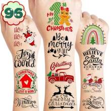 100PCS Cute Temporary Tattoos - Christmas Bl Saying Inspired Holiday Letter Greeting Stickers For Adults And, , Makeup, Nail Supplies, Christmas, Nails, Stocking Stuffers, Christmas Gifts, Room Decor, Christmas Decorations, Christmas Decor - 紅綠黑 - 查看 2