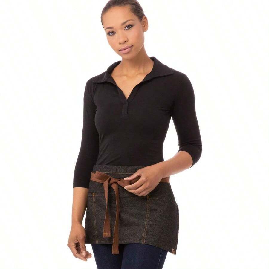 Unisex Memphis Waitress Apron For Restaurant Staff And Kitchen Workers Durable Cotton Fabric With Adjustable Straps And Multiple Pockets For Efficient Food Service In Busy Dining Environments - 黑色 - 查看 1