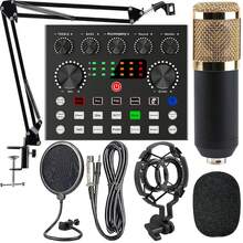 Podcast Equipment Bundle For 1, V8s Audio Interface With All In One Live Sound Card And BM800 Condenser Microphone, Podcast Microphone, Perfect For Recording, Live Streaming - Black - View 2
