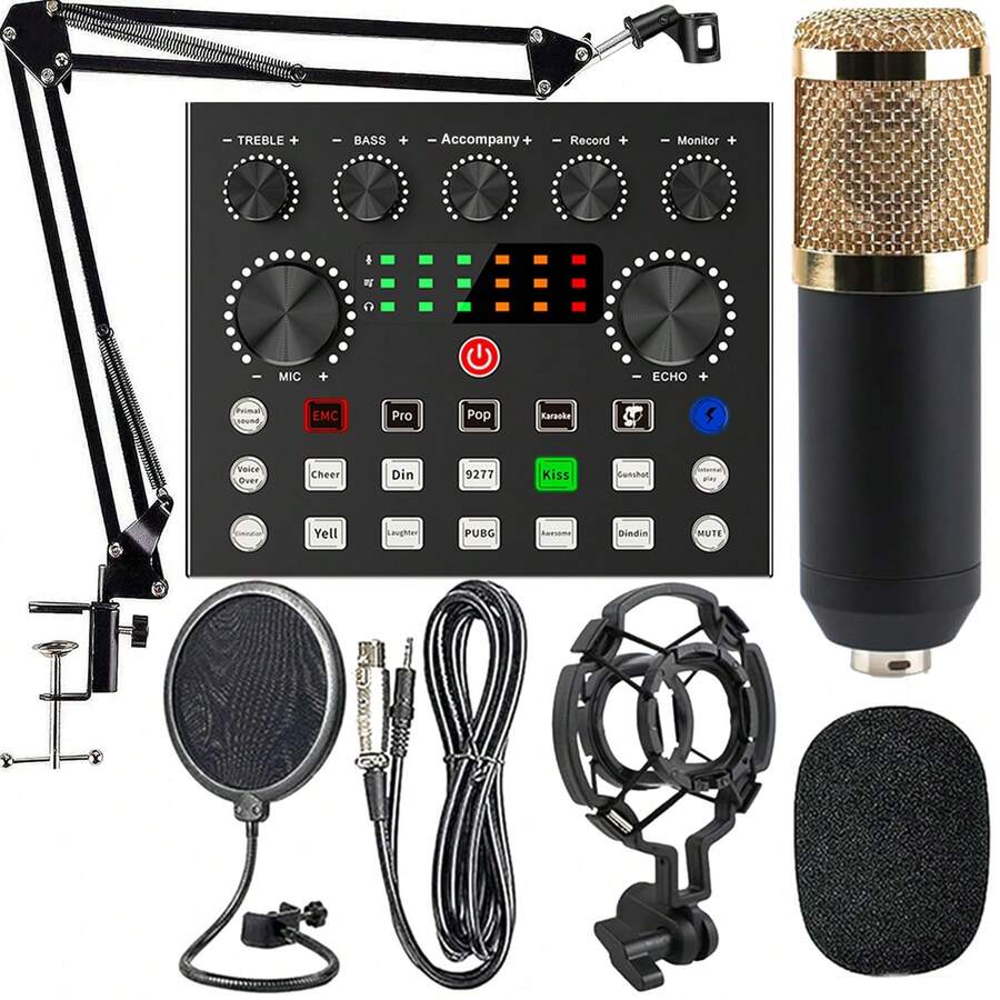 Podcast Equipment Bundle For 1, V8s Audio Interface With All In One Live Sound Card And BM800 Condenser Microphone, Podcast Microphone, Perfect For Recording, Live Streaming