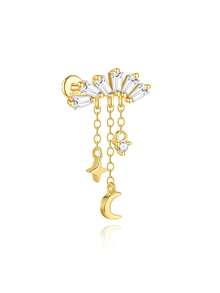 1pc 925 Sterling Silver Flat Back Stud Earrings For Women Hypoallergenic Tragus Helix Cartilage 18K Gold Plated Conch Nose Earring Helix Tragus Piercing Jewelry - Gold - View 14