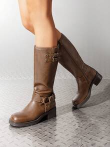 Women Knee-High Boots - Brown - View 4