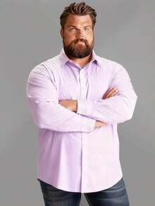 Plus Size Men's Long Sleeve Casual Shirt, Lavender, Loose Fit, Multi-Color, Long Sleeve Shirt - Mauve Purple - View 2