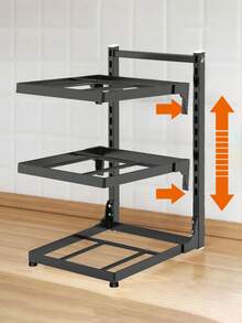 1pc Multi-Tier Height Adjustable Stainless Steel Pot Rack - Space-Saving Under Sink Storage Solution For Kitchen Utensils And Cookware - Durable, Easy-To-Assemble, And Versatile Cabinet Organizer For Home And Restaurant Use - màu đen - Xem 9