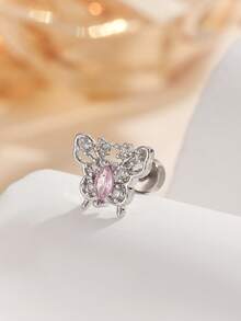 1只可爱粉色蝴蝶锆石不锈钢耳骨耳环，适合日常通勤、节日派对、度假佩戴及作为礼物 - 銀色 - 查看 9