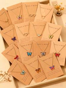 5/15 piezas Elegante conjunto de collares de cartón con lazo, corazón y rhinestones para mujeres, adecuado para citas, fiestas, bailes, festivales, cumpleaños y uso diario (sin caja) - Multicolor - Ver 2