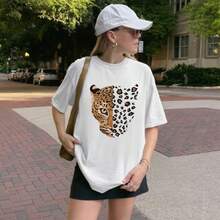Camiseta Feminina Verão Casual Fashion Estampa Onça Pintada - Branco - Visão 1