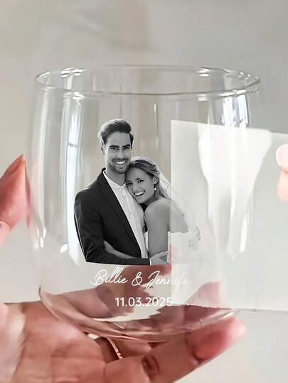 1pc Custom Photo Couples Anniversary - Personalized Wine Glass,Custom Couple Photo And Text Crystal Stickers,Wedding Party Decorations,Anniversary Wine Glass Crystal Stickers,Personalized Gifts,Customized Christmas Gifts,Christmas