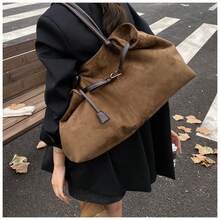 Leather Suede Matte Retro Design Tote Bag For Workwear, High-End, Daily Single Shoulder Bag For Women - 棕色 - 查看 4