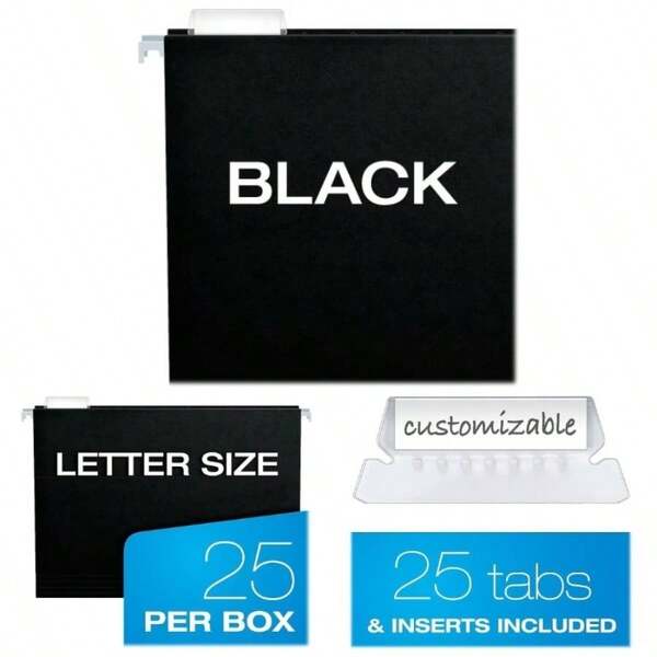 Hanging Folders, Letter Size, Black, 1/5 Cut, 25/BX 81605