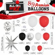 89 قطعة من البالونات اللاتكس باللون الأسود والأبيض والفضي والأحمر مجموعة ديكور DIY - قوس، إكليل، بالونات بها شراريخ فضية، مناسبة لحفلات عيد الميلاد، عيد الحب، حفلات استقبال المواليد، جميع مناسبات الاحتفال، ديكور المنزل، الزفاف، الهدايا، الخطوبة، الحديقة، التخرج، الذكرى السنوية، الكرنفال، عيد الميلاد - متعدد الألوان - مشاهدة 3