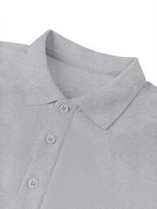 Kemeja Polo Kasual Lengan Pendek Pria dengan Cetakan Huruf untuk Perjalanan Sehari-hari - Grey - View 5