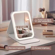 M MISS DREAM 旅行化妆镜带灯，便携式带灯美容镜，3种颜色灯光，可调光触摸屏，可充电泛光桌面LED化妆镜。