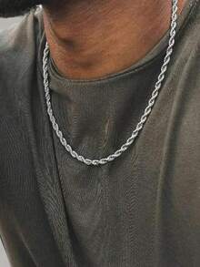 1 chiếc vòng cổ xoắn thép titan bạc dành cho nam, vòng cổ xích đơn giản, phụ kiện cá nhân hóa - dây chuyền bạc xoắn - Xem 5