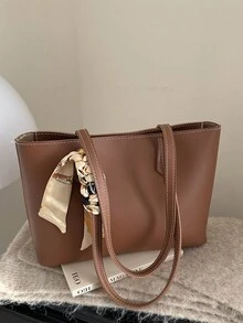 复古女士腋下包，大容量单肩包，新款时尚个性ins风手提包，带围巾 - 彩色 - 查看 2