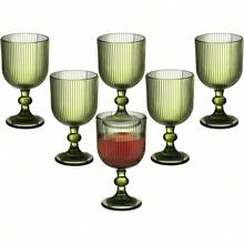 Green Vintage Wine Glasses Set Of 6 11 Ounces Colored Glass Water Goblets With Unique Embossed Pattern And High Clear Stemmed Design Ideal For Weddings Parties Bar Settings And Fancy Dining Events Vertical Line Decorative Drinking Cups For Elegant Beverage Presentation - Green - View 5