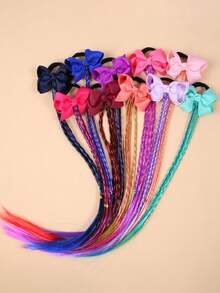 5pcs/Set Colorful Braided Hair Extensions Hair Ties With Bows, Multi - Color Synthetic Hairpieces Hair Accessories For Girls, Cute Hair Bows With Braids For Party, Cosplay, Daily Dress Up - Multicolor - View 3