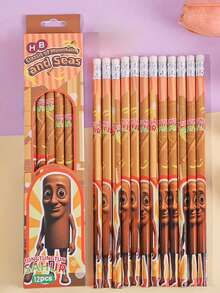 12pcs Cartoon Shanhaijing Series HB Pencils, With Built-In Erasers, Creative Patterns, Easy To Sharpen, Comfortable Grip, Smooth Writing, Student Drawing & Daily Use Pencils - Multicolor - View 6