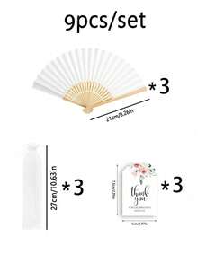 Bộ quạt tay xếp gọn thanh lịch 3-60 chiếc, kèm thiệp cảm ơn và túi quà, quạt tay tre cho cô dâu, thích hợp làm quà tặng cho phù dâu và trang trí đám cưới, hoàn hảo cho các bữa tiệc, sự kiện và phụ kiện mùa hè. - trắng - Xem 14
