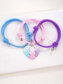 3件套粉色蝴蝶合金吊坠可调节编织友谊手链 - 彩色 - 查看 7