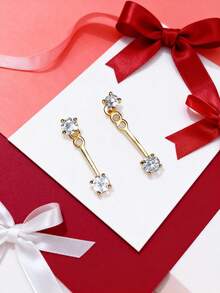 一对简约后挂式水钻耳环，独特闪亮设计，百搭佩戴 - 均碼 - 查看 3