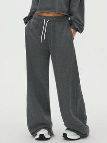 Damen Sporthose mit Schlitz und Einzeltasche, geeignet für Outdoor-Leisure, Training, Gym, Laufen, Lässig-Stil, elastische gerade Beine, Herbst/Winter