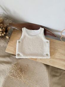 Baby Girls Casual Thermal Lined Thick Vest, Apricot Color, For Autumn/Winter - Apricot - View 4