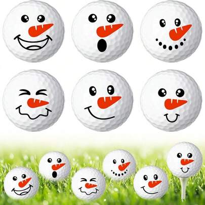 6pcs Christmas Snowman Golf Balls - Fun Design, White Rubber Golf Balls With Red Nose And Black Eyes, Great For Holiday Gifts, Home Decor And Practice, Golf Accessories, Amusing Design, Durable Structure