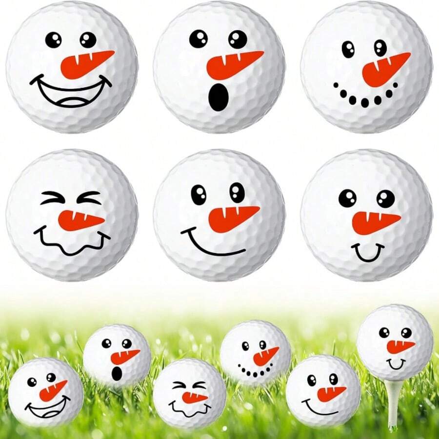 6pcs Christmas Snowman Golf Balls - Fun Design, White Rubber Golf Balls With Red Nose And Black Eyes, Great For Holiday Gifts, Home Decor And Practice, Golf Accessories, Amusing Design, Durable Structure - 6 - View 1