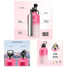 Termo de Acero Inoxidable con 2 Tapas, Termo Para Caf, Agua Fra 24 Horas o Caliente 12 Horas, Tapa Hermtica Antigoteo, Botella de Agua Metlica para Gimnasio, Sin BPA Blanco - Negro, 1200ml - Rosa + 2 Litros - Ver 1