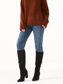Women Pointed Toe Knee High Boots Faux Suede Slouch Boots With Chunky Heel Valentine's Day Valentine's Day - Đêm tối - Xem 5