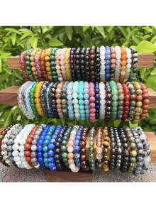 5/6/10 chiếc Vòng tay đá tự nhiên đính cườm phong cách Bohemian, thích hợp cho mọi mùa và dịp, kỳ nghỉ ở bãi biển hoặc trang phục thường ngày (kiểu dáng và màu sắc ngẫu nhiên) - Nhiều màu - Xem 10